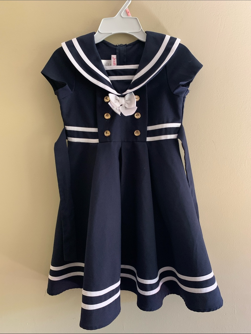 JESSICA ANN Navy Sailor-Style Girls Dress with White Trim - size 6x